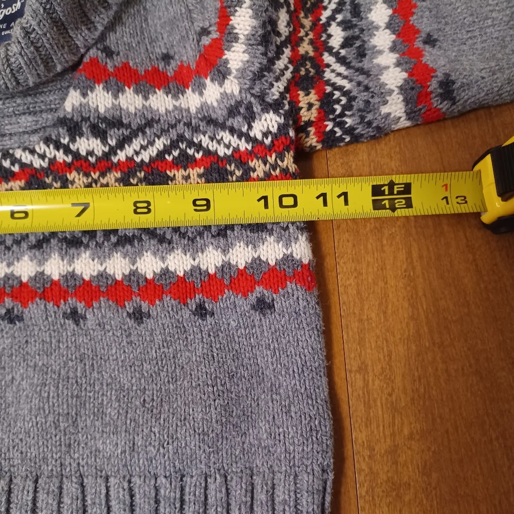 OshKosh B'Gosh Gray Knit Sweater Baby 12M Western Aztec Geometric 100% Cotton